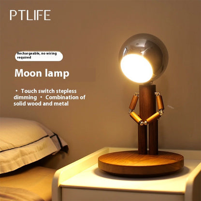 Wood Moon Lamp - USB Rechargeable Night Light