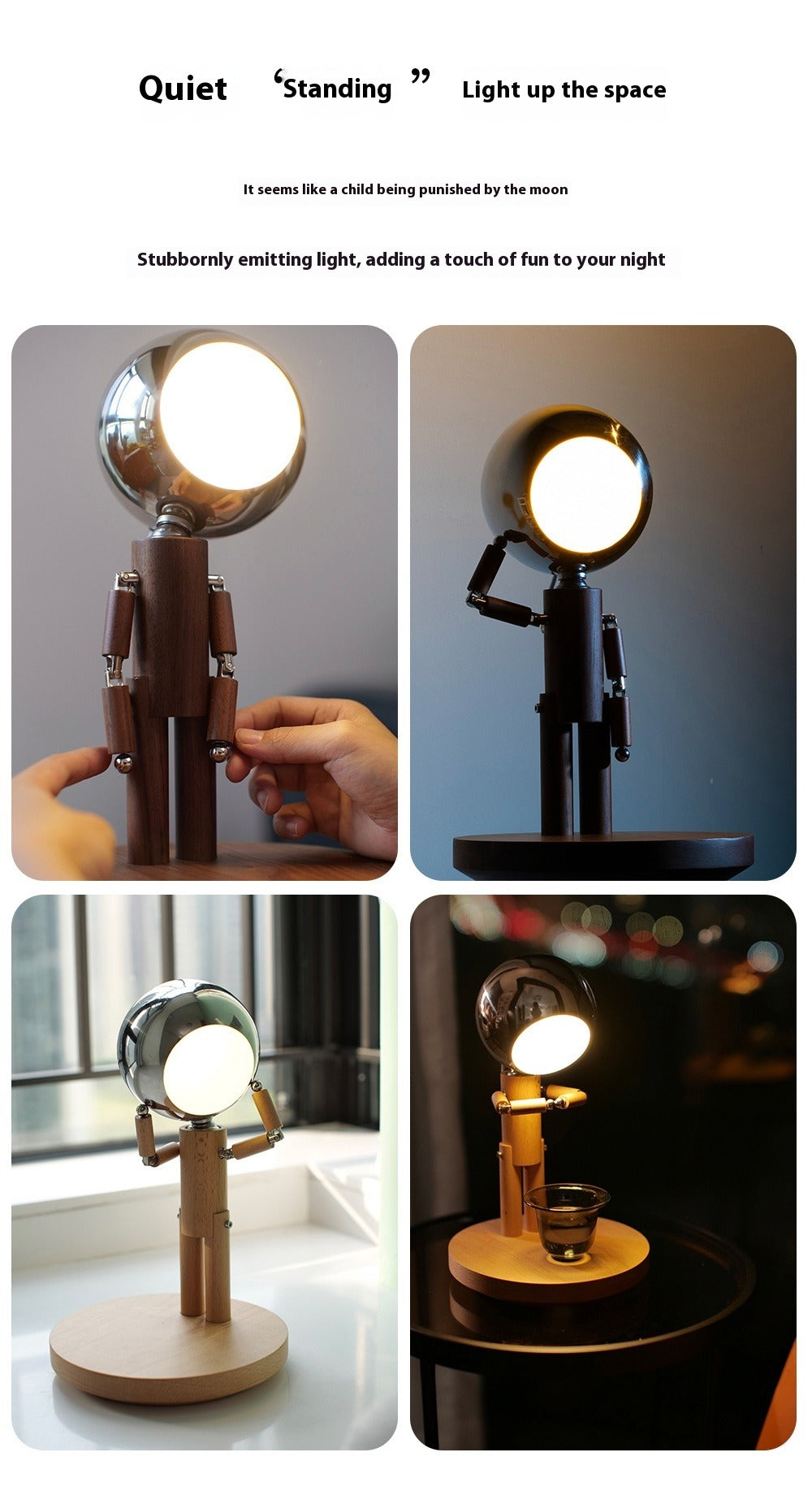 Wood Moon Lamp - USB Rechargeable Night Light