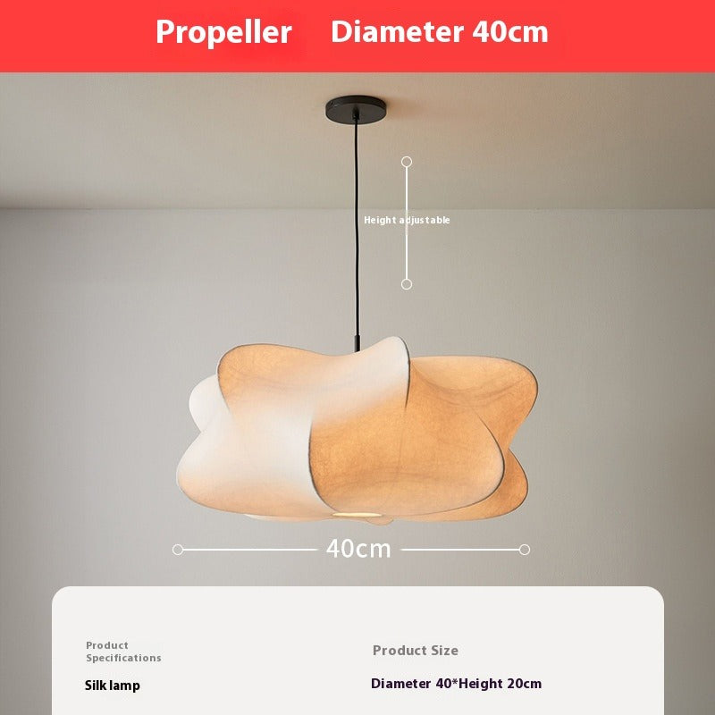Silk Shade Chandelier - Japanese Wood Ceiling Light